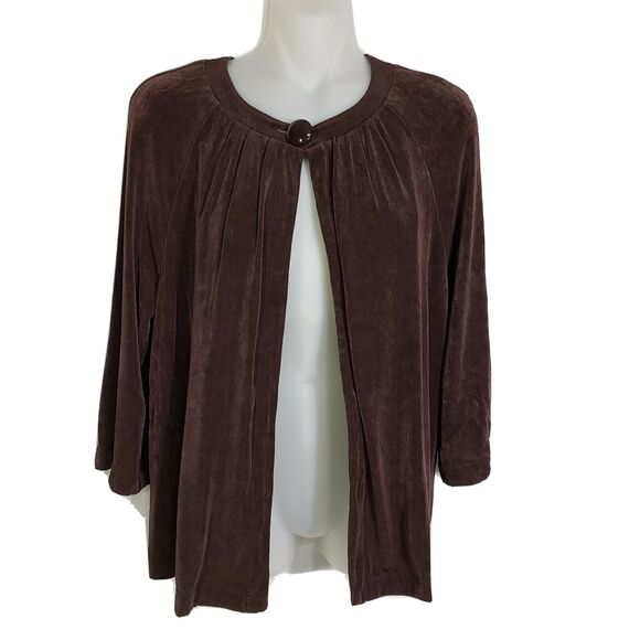 Laura Ashley Womens Cardigan Small Brown Stretch Knit Slinky 1 Button 3/4 Sleeve - Picture 1 of 8